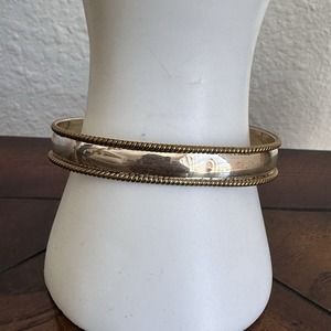 VTG Open Cuff Bracelet Size 6.5 Rope Braided Gold Tone Adjust 925 Sterling 13.7g